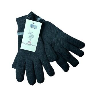 U.S. Polo Association Men's Black Knit Winter Gloves, One Size